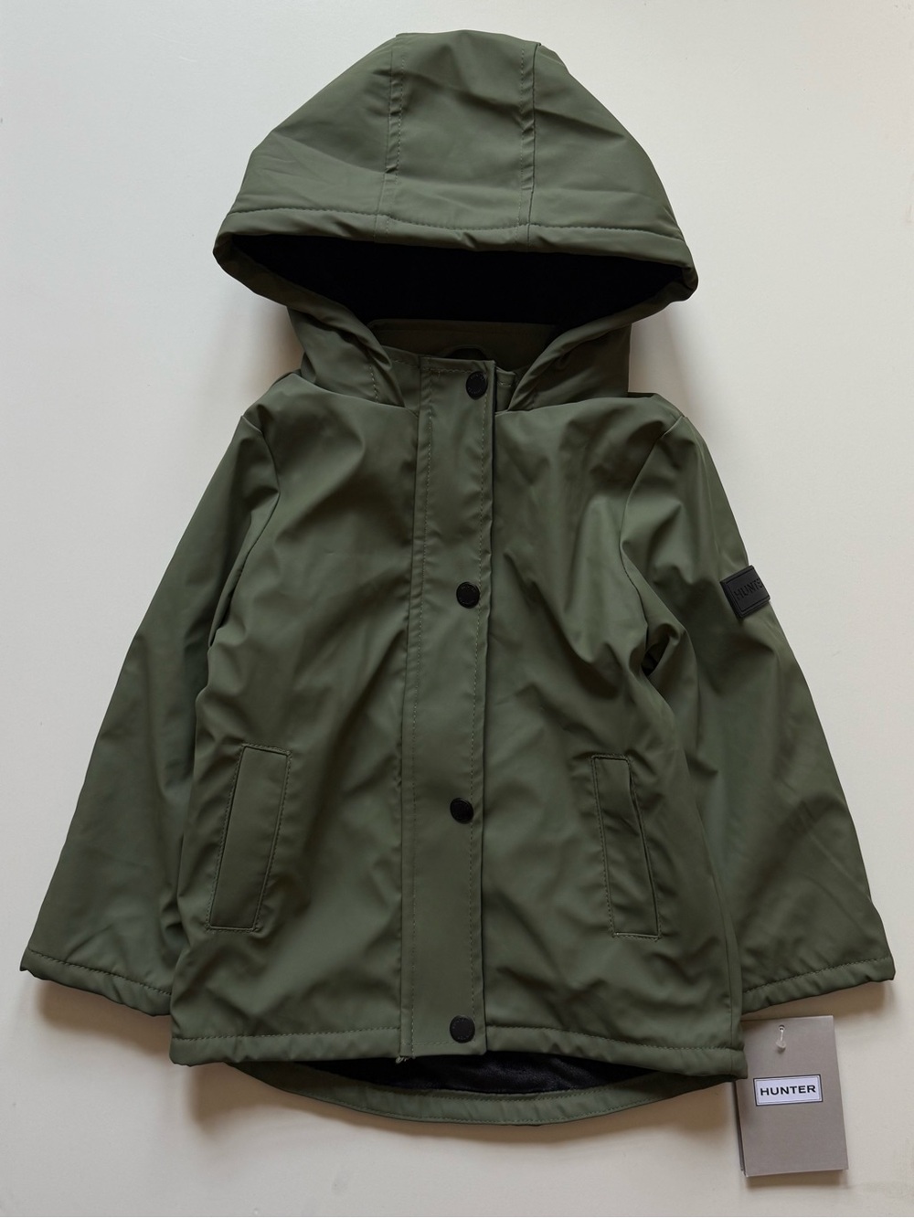 Hunter Boys Plush Lined Olive Hooded Rain Jacket - Size 3T